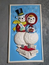Vtg MCM VACUFORM blow mold wall plaque CHRISTMAS Jack In Box Snow Couple 60s picture