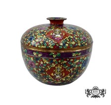 Vintage Thai Benjarong Jar Covered Ginger with Brass Rim picture