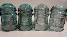 4 Antique CD 102 W Brookfield Pony Insulators Aqua Crude Elongated Bubbles Fizzy picture