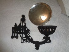 Antique Ornate Black Cast Iron  Wall Mount Swing Arm Oil Lamp Holder w/Reflector picture
