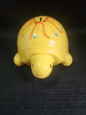 Turtle Piggy Coin Bank Ceramic Yellow  Vintage Retro *NO STOPPER* picture