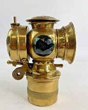 Antique 1899 SOLAR Badger Brass Co. Model S Carbide Bicycle Lamp Green Red Lens picture