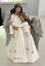 St. Nicholas Square Sisters Angel Figurine Painted Resin White Silver 7 in picture