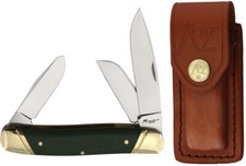 Katz Stockman Pocket Knife Satin Finish Stainless Steel Blade Green Bone Handle picture