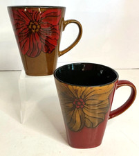 Vintage Mulberry Home Collection Sunflower Coffee Mugs Square Bottom Pair Set 2 picture
