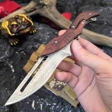 Mechanical Folding Knife Damascus Pattern Handmade Mini Outdoor Survival Knife picture