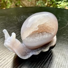 1.1LB Natural Purple Agate Geode Snail Carving Crystal Animal Statue Home picture