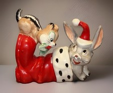 Vintage Kreiss Co Christmas Rabbit Chipmunk Santa Boot Figurine Decor 1950s picture