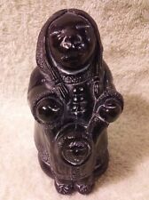 Black Soapstone Carved Figurine ESKIMO Woman Child Mother 4