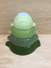 Vintage PYREX Avocado Green Cinderella Mixing Bowl Set 441-444   picture