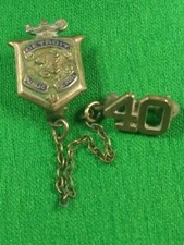 Detroit Public School Tie Tack 40 Years Of Service Vintage Lapel Pin Chain Brass picture