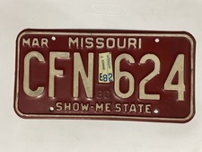 MISSOURI LICENSE PLATE 1982 MARCH CFN 624 picture