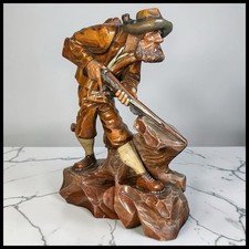 Vintage 1954 German Oberammergau Wood Carving Bavarian Hunter Valentin Riff picture