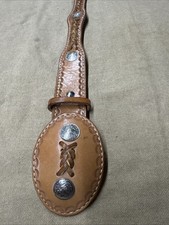 Vintage Leather Western Belt With Buckle 37” Medallions Scalloped  picture