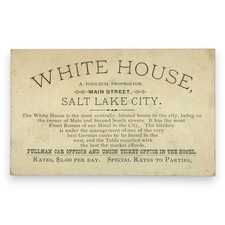 c.1888 White House Hotel Salt Lake City Utah A. Podlech Advertising Trade Card picture