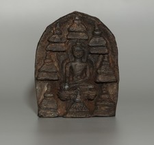 Tibet 1500s Old Antique Clay Tsa Tsa Buddha Statue Eight Stupas Sakyamuni Buddha picture