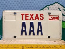 1992 Texas Vanity License Plate AAA American Automobile Association Auto Club picture