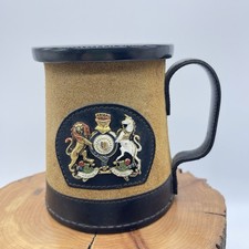 Noymer Leather Cased Mug England Lion Unicorn Crest Emblem picture