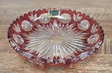Bohemian Crystal Ruby 6 Inch Dish Cut To Clear Lausitzer Glas East Germany picture