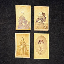 Sepia CDV Photos Lot Of 4 Women Antique Carte de Viste mid 1800’s 2 w/ tax stamp picture