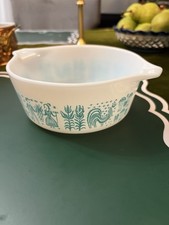 Vintage Pyrex Butterprint Turquoise 471 Casserole Dish 1 Pint Amish Rooster picture