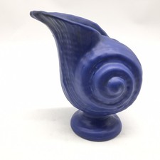 Vtg 7” Blue Pottery Sea Shell Nautical Beach Coastal Decor Planter Footed READ picture