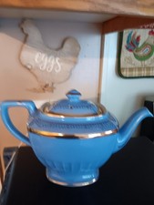Vintage Hall China Hollywood Teapot  0106 BLUE & GOLD EUC picture
