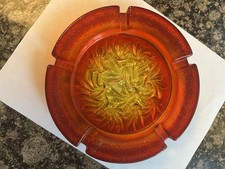 VTG Large 5 Slot Cigar Ashtray Amberina L.E. Smith Sandscroll Cadmium Glow 7.25” picture