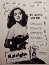1943 Raleigh Cigarettes Print Ad - Pretty Glamorous Lady Coupons Buy War Bonds picture