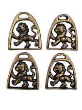 Vintage Horse Brass Lion Medallion Bridle Harness Ornament Lot 4 England Made picture
