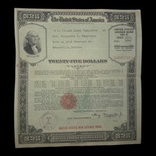 World War II U. S. War Savings Bond - $25 Denomination Series E 10 Year Bond - U picture