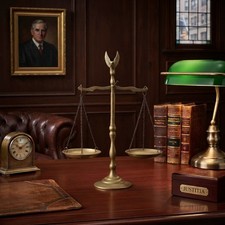Vintage Brass Balance Scale Justice Symbol Small Lawyer Desk Decor Winged 9” picture