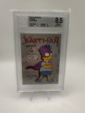 BARTMAN AVENGER OF EVIL 1990 TOPPS SIMPSONS 1ST ROOKIE STICKER #1 BGS 8.5 picture