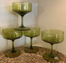 4 Colony Avocado Green Champagne Stemware Sherbet Glasses w/ Labels Italy HTF picture