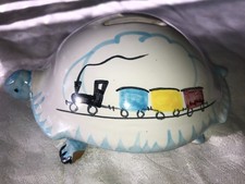 Vintage ITALY Art Pottery TURTLE Tortoise COIN BANK House TRAIN Hand Painted 6½