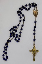 St Michael Archangel Rosary Cobalt Blue Glass Beads Gold Tone Crucifix NEW picture