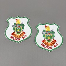 Nelson BC Canada Coat of Arms Patch Pair Vintage Embroidered Forge Ahead Crest picture
