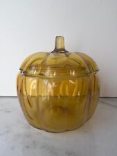 Vintage Anchor Hocking Glass Amber Pumpkin Candy/Cookie Jar Halloween/Fall Decor picture