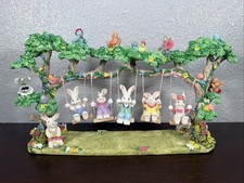 Vintage Jaimy Quintet Swinging Bunnies  Easter Village Tree Flowers Spring picture