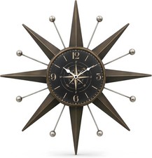 23.4-Inch Starburst Wall Clock, Mid Century Antique Bronze picture