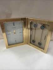 Seiko Quartz Desk Clock & Photo Frame Gold Tone Folding Hinged Japan Vintage picture
