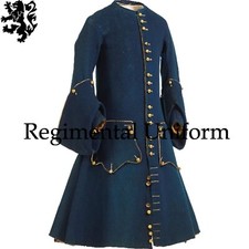 Medieval Frock Coat 17th Steampunk Frock Coat Historical Navy Blue Wool Coat picture