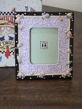 New Vintage Mary Engelbreit Ceramic Frame 5x5 Lavender Floral Small Photo picture