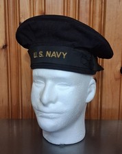 Vintage WWII 1950s US Navy Wool Flat Hat Donald Duck Sailor Cap Tally Size 7 picture