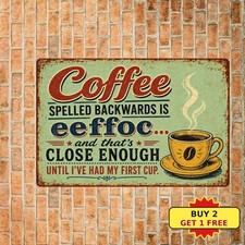 Eeffoc Coffee Spelled Backwards Kitchen Espresso Cafe Bar Metal Tin Sign Plaque picture