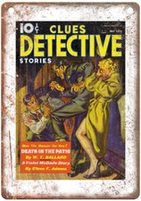 1936 Pulp Cover Clues Detective Stories v35 n06 Retro Look Metal Sign J1214 picture