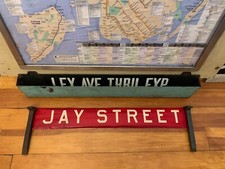 1958 DOWNTOWN BROOKLYN TRIBECA NY NYC BUS RED ROLL SIGN FOURTH AVENUE JAY STREET picture