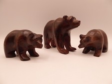 Vintage Hand Carved Ironwood Bear Figurines Polished Wood 3.5