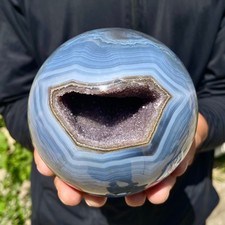 2.68LB Natural Agate Open Smile Sphere Amethyst Geode Healing Wealth Crystal Dec picture
