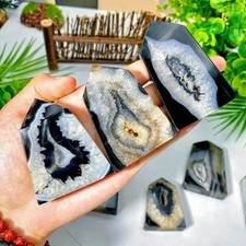 Black Sardonyx Geode Agate Crystal Point Natural Home Decor Holiday Birthday Gif picture